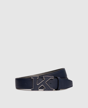 Kiton Синій шкіряний ремінь з монограмою логотипа USC20PN01098