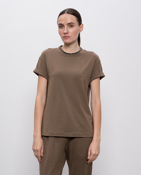 Brunello Cucinelli Коричнева футболка з ланцюжком моніль M0T18BD200