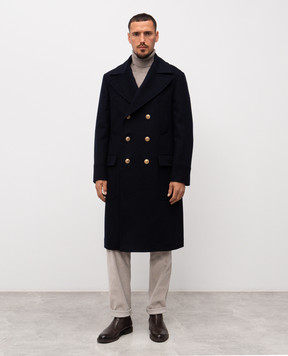 Brunello Cucinelli Синє двоборте пальто з вовни MY4969139G