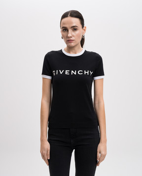 Givenchy Черная футболка с контрастным принтом логотипа BW70BF3YAC