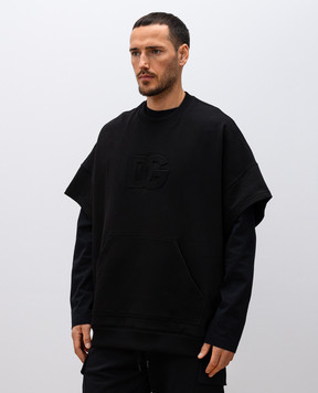 Dolce&Gabbana Чорна футболка в стилі світшоту з фактурною монграмою логотипа G9BNCZG7O2S
