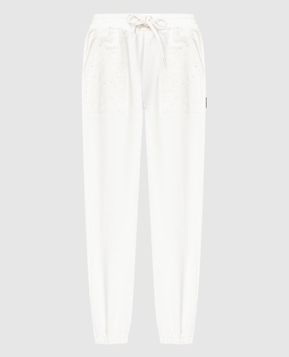 White joggers with embroidery