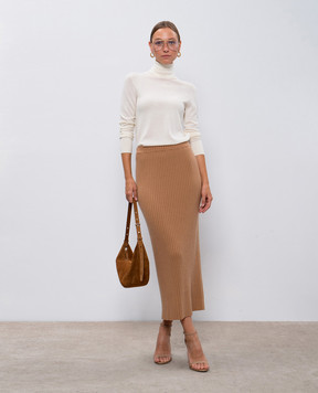Allude Коричнева спідниця міді з кашеміру в рубчик 24511146
