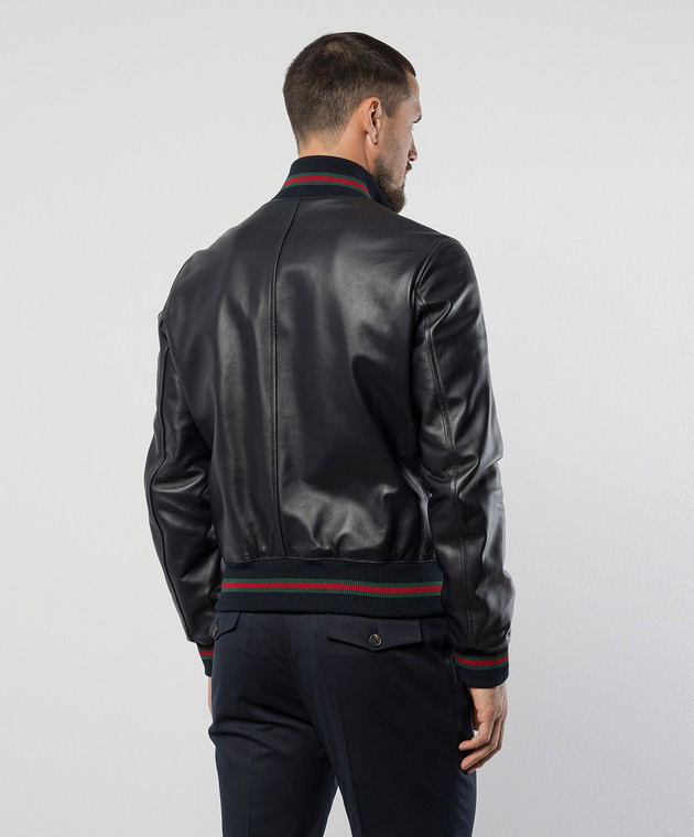 Gucci Синяя кожаная куртка с тиснением логотипа JACKETLEATH изображение 4