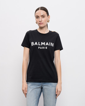 Balmain Чорна футболка з принтом логотипа BF1EF005BB02