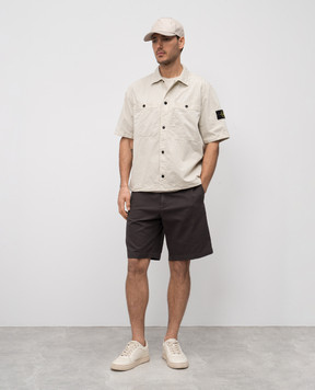 Stone Island Бежевая рубашка с коротким рукавом с логотипом. K1S151200029S00WN