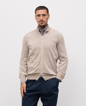 Brunello Cucinelli Бежевый меланжевый кардиган из шерсти и кашемира M2400106