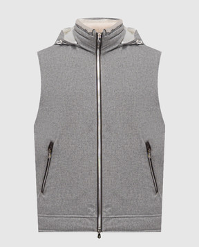 Brunello Cucinelli Серый пуховый жилет из шерсти с мехом MM4701656