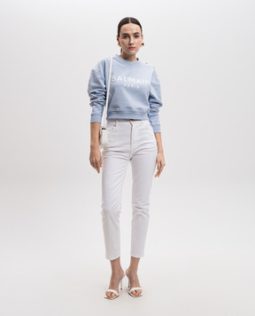 Balmain Голубой свитшот с принтом логотипа EEF1JQ002BB02
