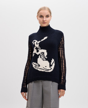 Christian Dior Синий свитер с шерстью с жаккардовым узором 214S14AM301