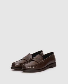 Brunello Cucinelli Коричневые кожаные глянцевые лоферы MZVNG3011