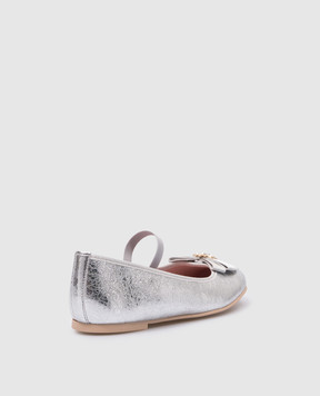 Pretty Ballerinas Детские кожаные серебристые балетки Hannah с кристаллами. 51258