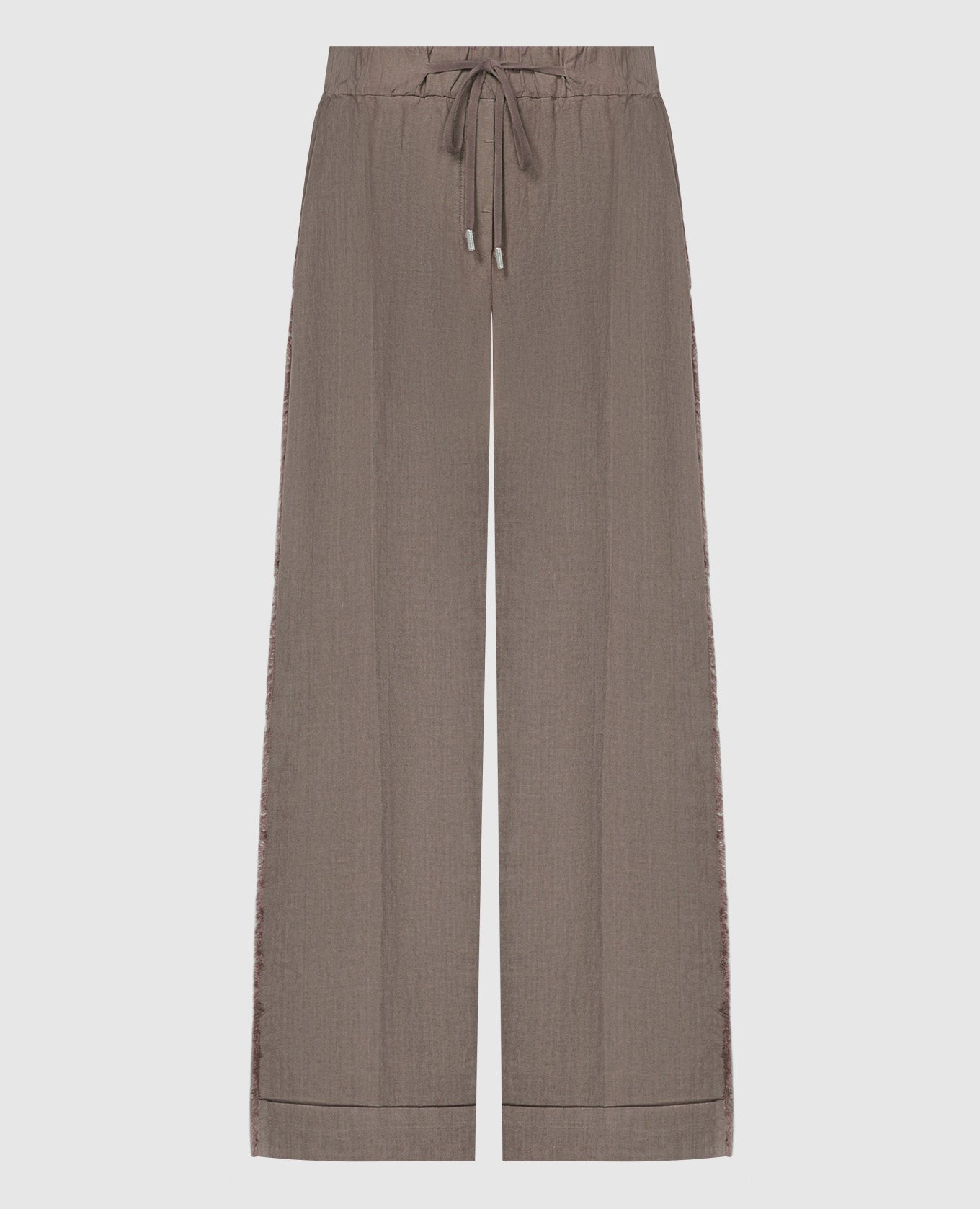 Brown linen pants with fringe