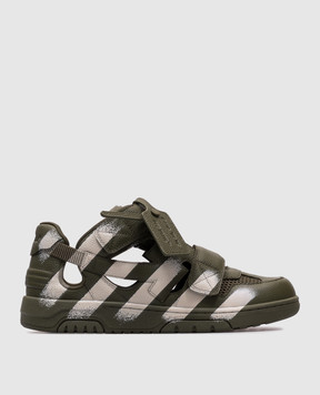 Off-White Шкіряні кросівки Оut Оf Оffice кольору хакі з вирізами OMIA29SZ25LEA001