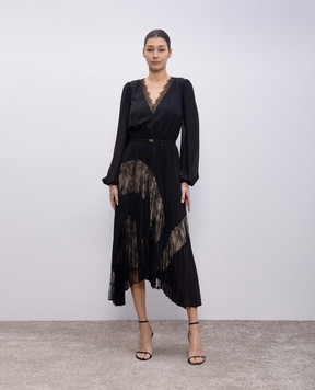 Twinset Чорна сукня міді з мереживом 251TP2780