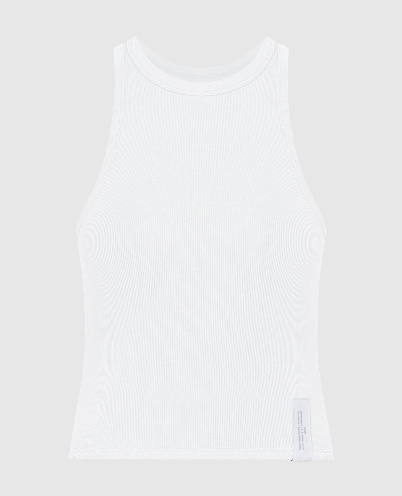 White ribbed top with logo patch