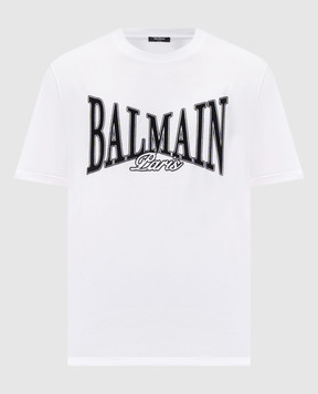 Balmain Біла футболка з фактурним принтом логотипа FH0EG000BD29