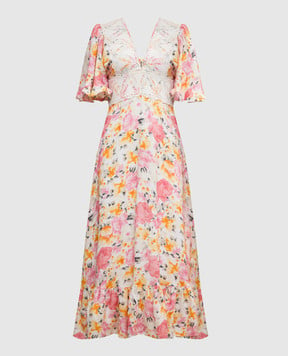 byTimo Бежева сукня з льоном в квітковий принт з мереживом 2420575
