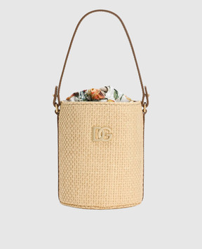Dolce&Gabbana Дитяча бежева плетена сумка бакет-бег з логотипом EB0266AU095