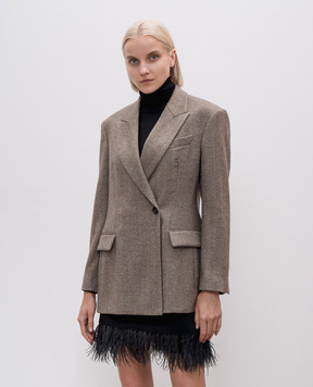 Brunello Cucinelli Коричневий двобортний жакет з вовною в тканий візерунок MB1317163
