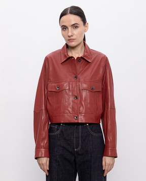 Brunello Cucinelli Бордовая укороченная кожаная куртка с цепочкой мониль MPCKL7812