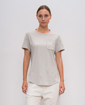 Brunello Cucinelli Бежевая футболка с цепочкой мониль с окантовкой из шелка M0T81EH900