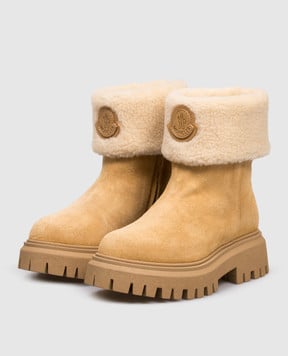 Moncler ENFANT Бежеві замшеві черевики Petit Aurea K29544F00020M8249