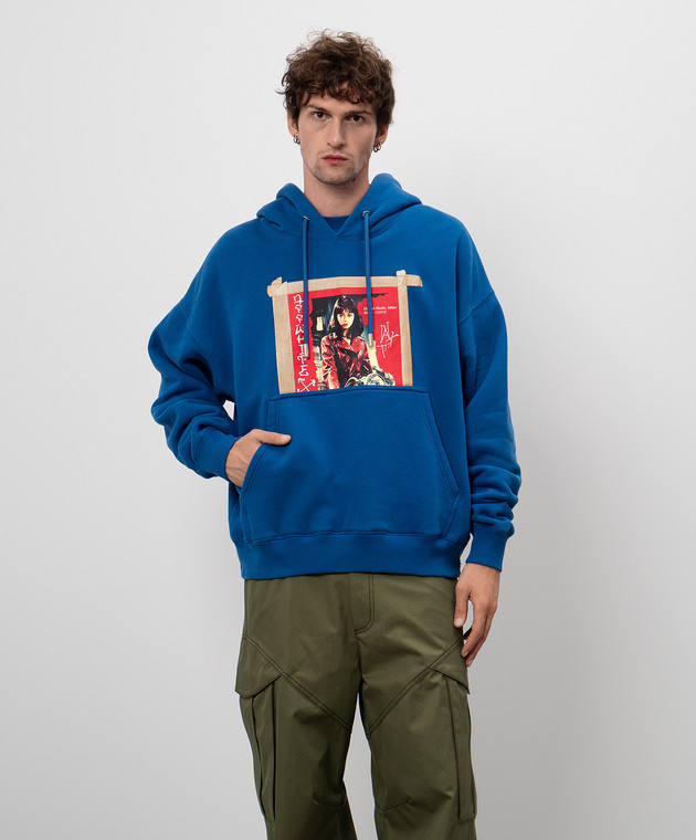 Off-White Синие худи с принтом OMBB085F24FLE00Q изображение 3