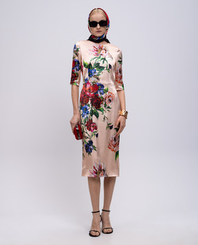 Dolce&Gabbana Бежева сукня міді в квітковий принт F6EAJTFSIB5