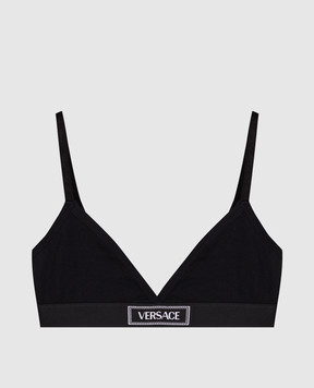 Versace Черный лиф в рубчик с логотипом 10135031A09551