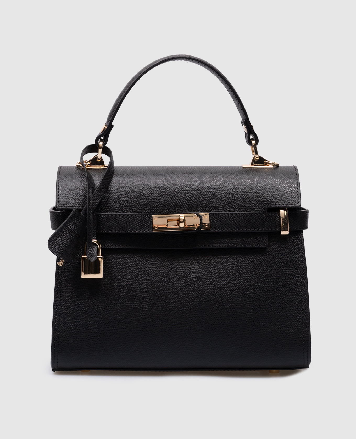 

Черная кожаная сумка-сетчел с тиснениями зерно, Черный, Сумки через плечо