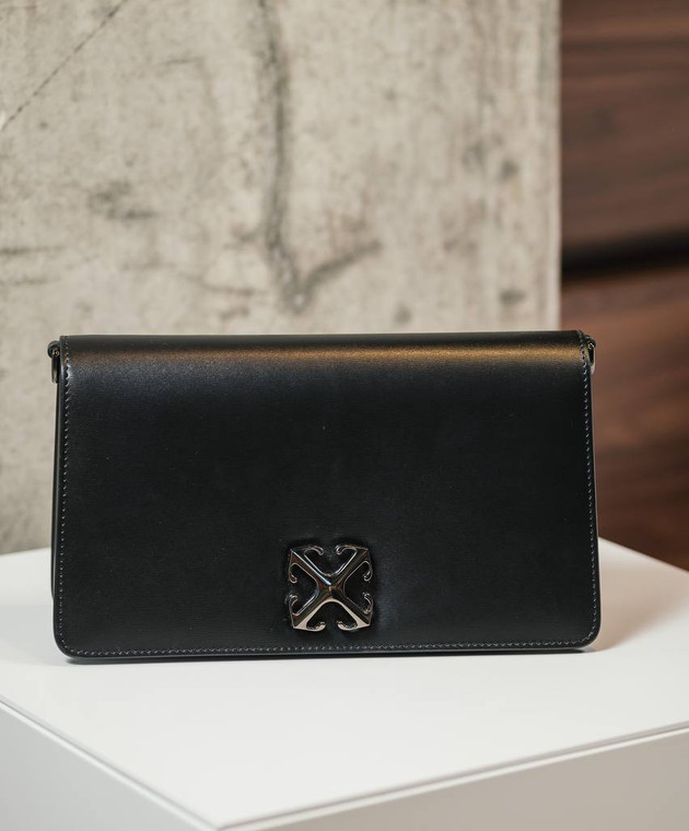 Off-White Черная кожаная сумка-мессенджер Jitney 1.7 с металлическим логотипом OWNN173S24LEA002 изображение 7