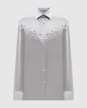 Ermanno Scervino Серая блуза из шелка с вышивкой D472K315HKC