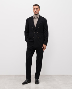 Brunello Cucinelli Черный двубортный костюм из шерсти и кашемира MY449LDBH2
