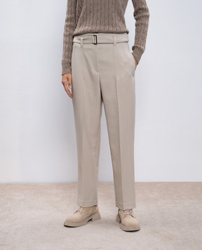 Brunello Cucinelli Бежевые брюки из шерсти с цепочкой мониль MB129P8762