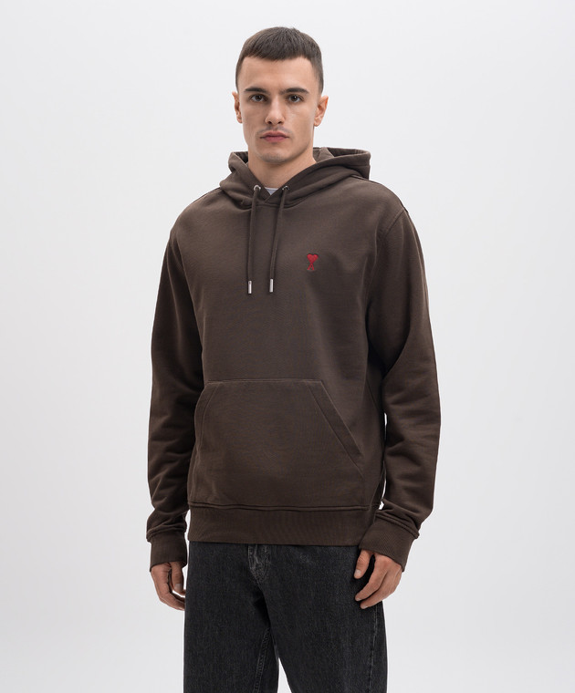 Ami Paris худи цвета хаки с вышивкой эмблемы USW235730 изображение 3