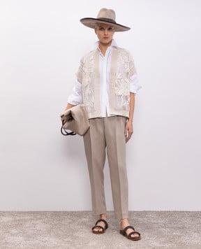 Brunello Cucinelli Бежевые брюки с льном MH126P8292