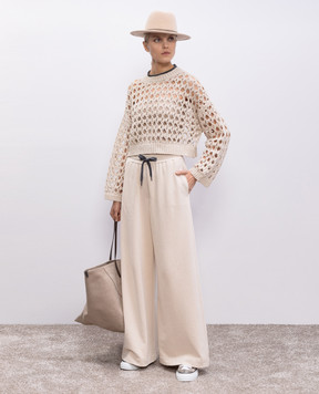 Brunello Cucinelli Бежевий ажурний джемпер M3Y371000