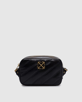 Off-White Черная кожаная стеганная сумка кросс-боди с металлической эмблемой OWNN18EC99LEA001