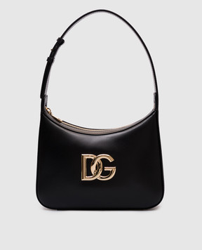 Dolce&Gabbana Чорна шкіряна сумка-хобо 3.5 з монограмою логотипа BB7598AW576