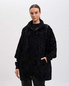 Florence Mode Черная шуба из овчины с кожаными вставками L13103PBLACK