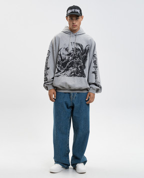Vetements Сіре меланжеве худі з принтом UH76HD800G