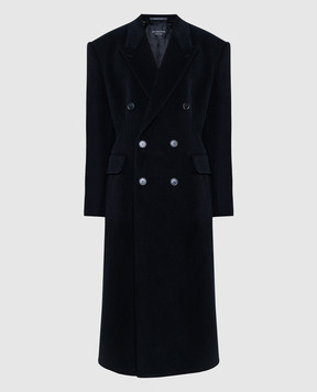 Balenciaga Черное двубортное пальто из кашемира и шерсти 772972TOU02