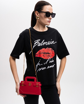 Balmain Червона шкіряна сумка-міні B-Buzz з монограмою логотипа EN1KJ931LAVE