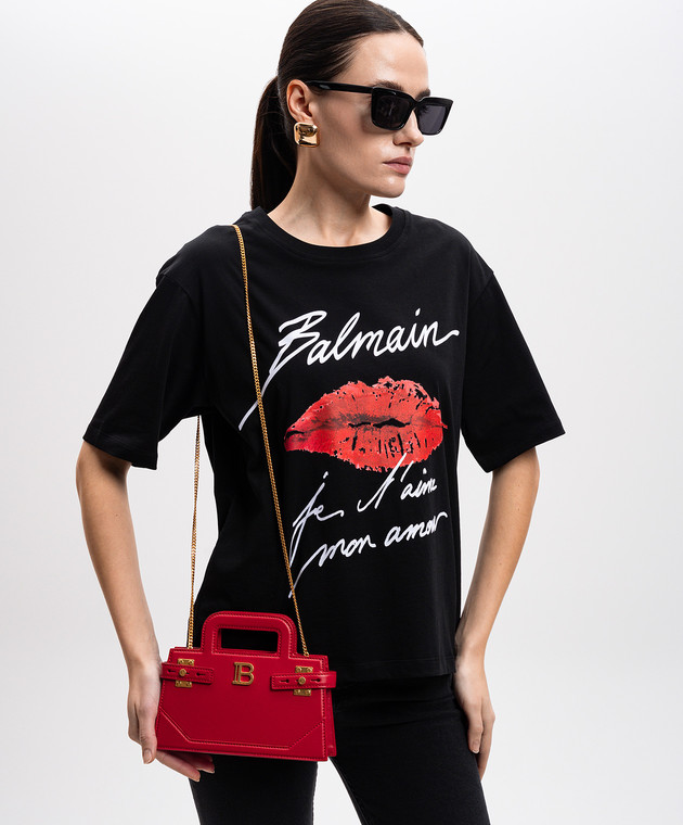 Balmain Красная кожаная сумка B-Buzz с монограммой логотипа EN1KJ931LAVE изображение 2