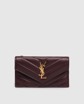 Saint Laurent Бордовый кожаный картхолдер CASSANDRE 612808AAA44