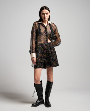 Max Mara Черные шорты NORDICA из шелка в цветочный принт. NORDICA