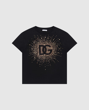 Dolce&Gabbana Дитяча чорна футболка з кристалами L5JTNKG7N6B812+