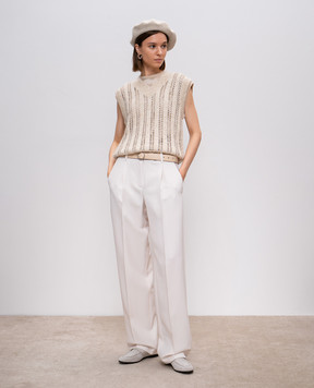 Brunello Cucinelli Бежевый топ из шелка с отворотами MPC59EH500