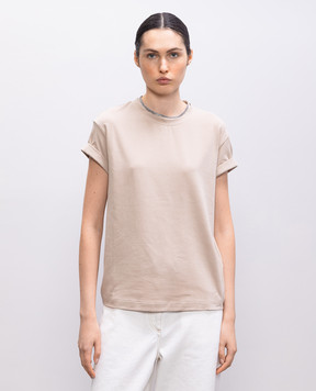 Brunello Cucinelli Бежева футболка з відворотами M0T18BD200